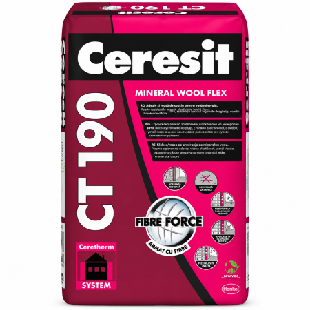 Adeziv si masa de spaclu pentru vata minerala Ceresit CT 190, 25 kg